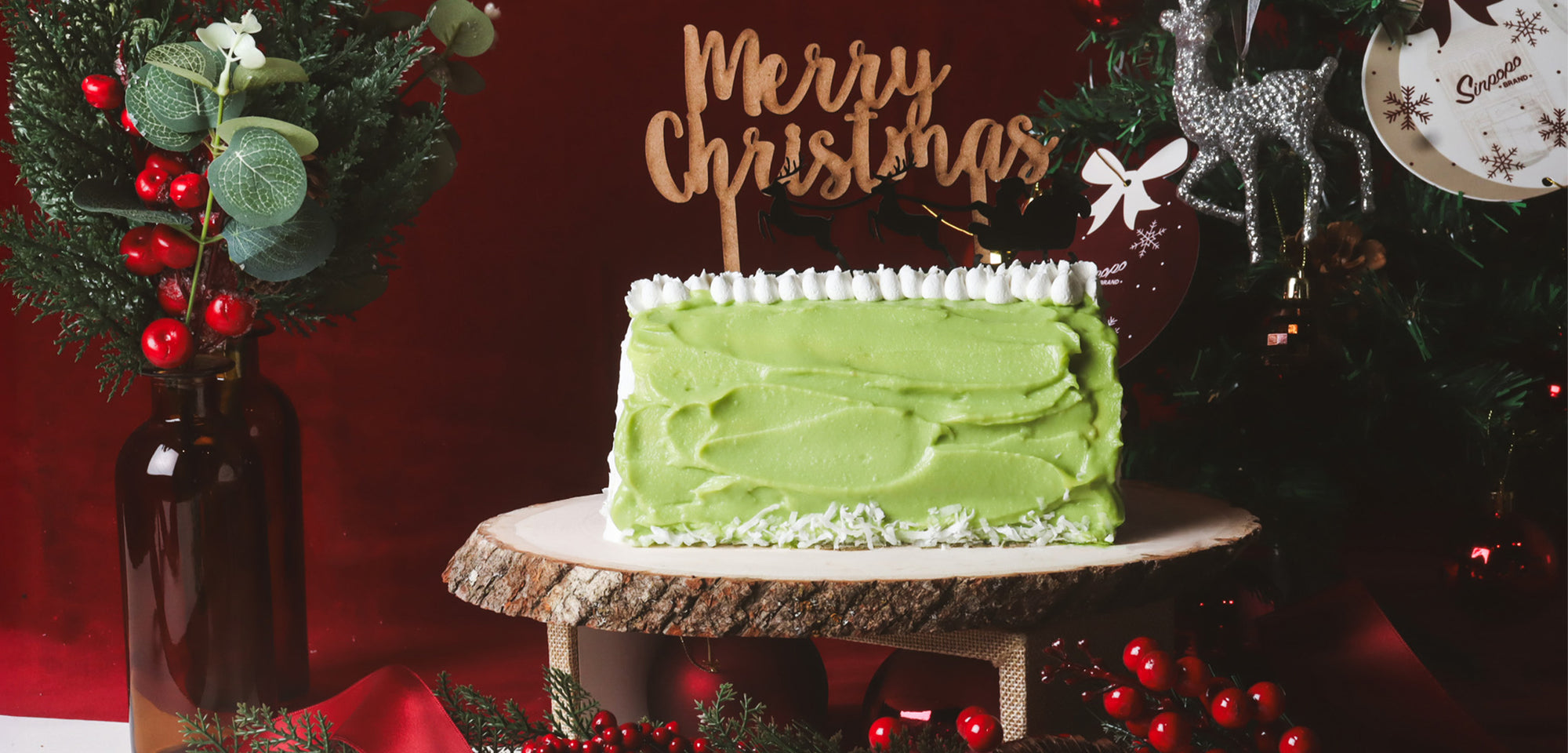 Pandan Kaya Christmas Log Cake